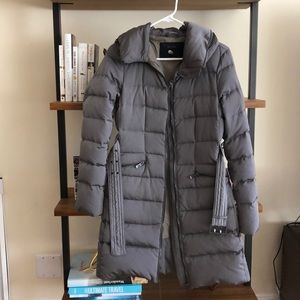 Zara gray silver down jacket size M belt